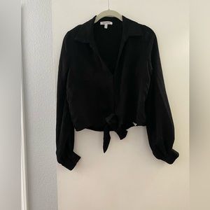 Good American Leopard Jacquard Tie Front Blouse